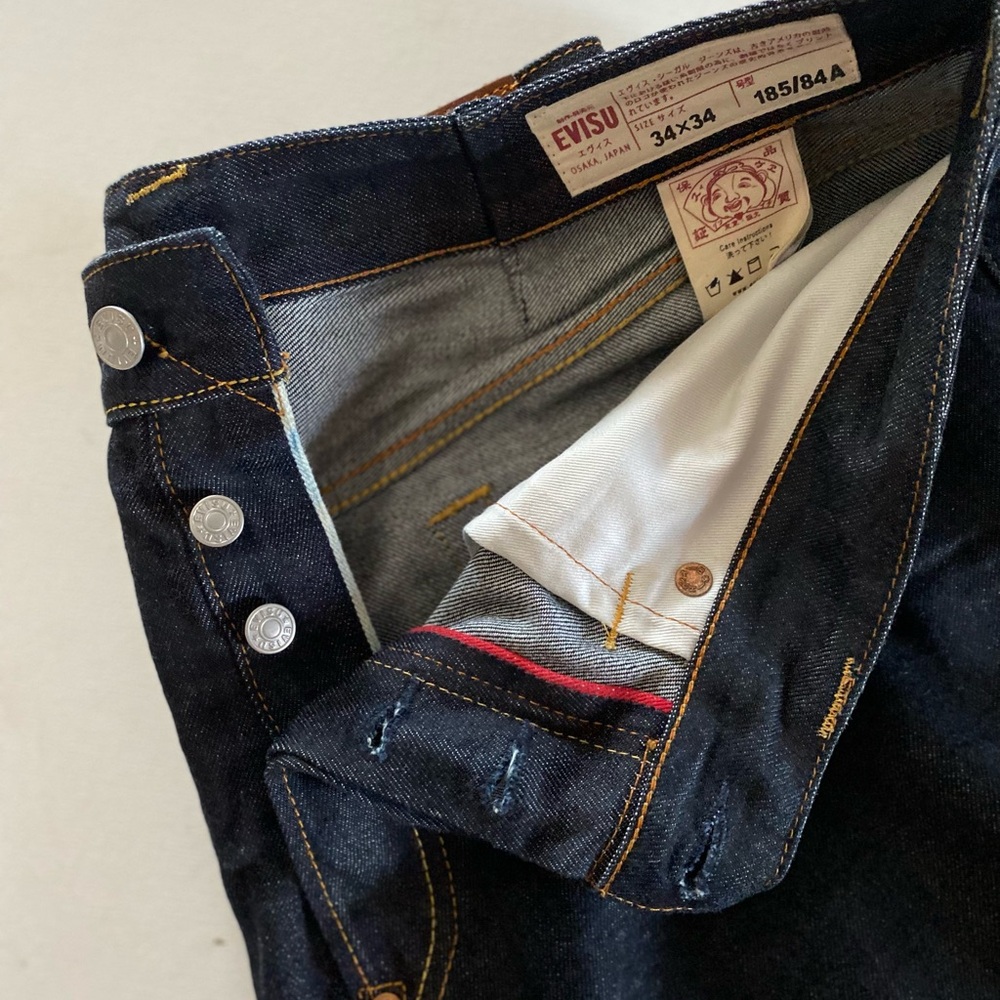 Evisu NYC Dark Blue Jeans with Red Accents - Picture 3 of 5